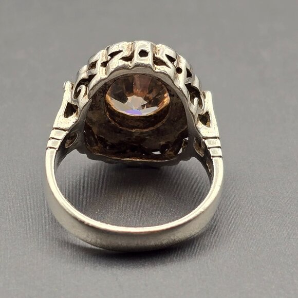 CW Sterling Silver Peach Tourmaline & Marcasite Halo Cathedral Ring Size 7 7.98g - Picture 3 of 13